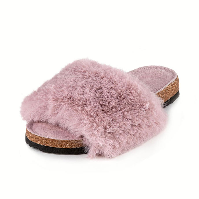 totes Ladies Cork Sole Faux Fur Slider Pink Extra Image 3